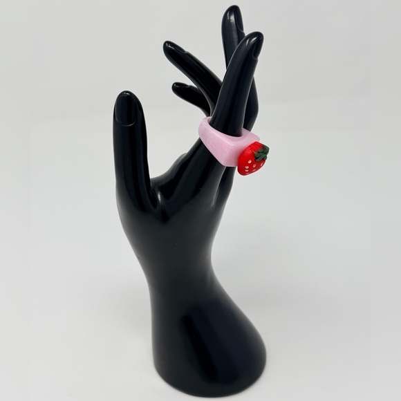 Pink Strawberry Ring Fruit Print 3D Rings Y2K Jewelry Fruity Gingham Accessories - Picture 16 of 16